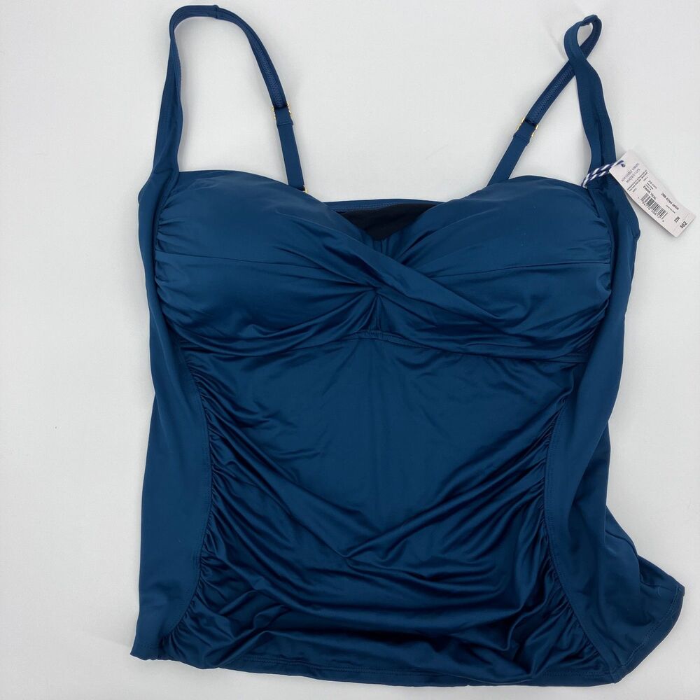Sonnet Shores Dark Teal Ruched Twist Molded Cups Tankini Swim Top, sz 22W, NWT